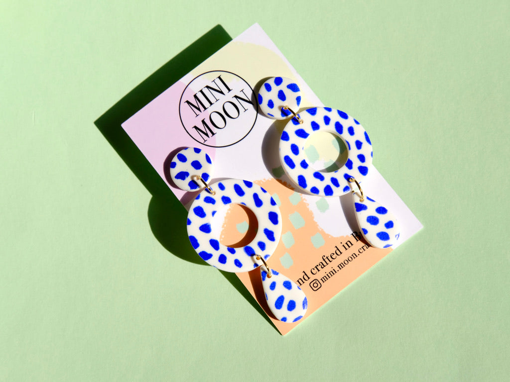 Blue polka dot dangles