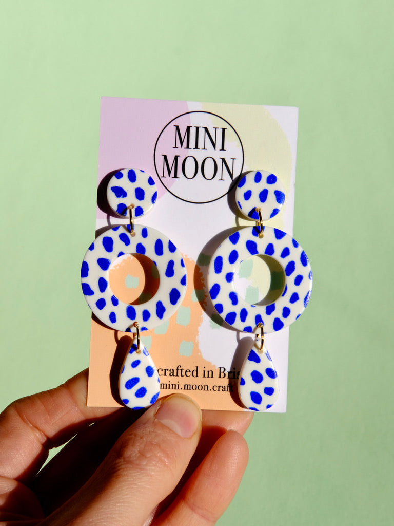 Blue polka dot dangles