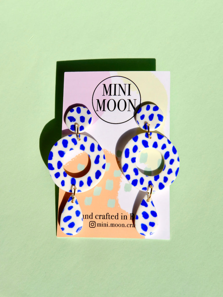 Blue polka dot dangles