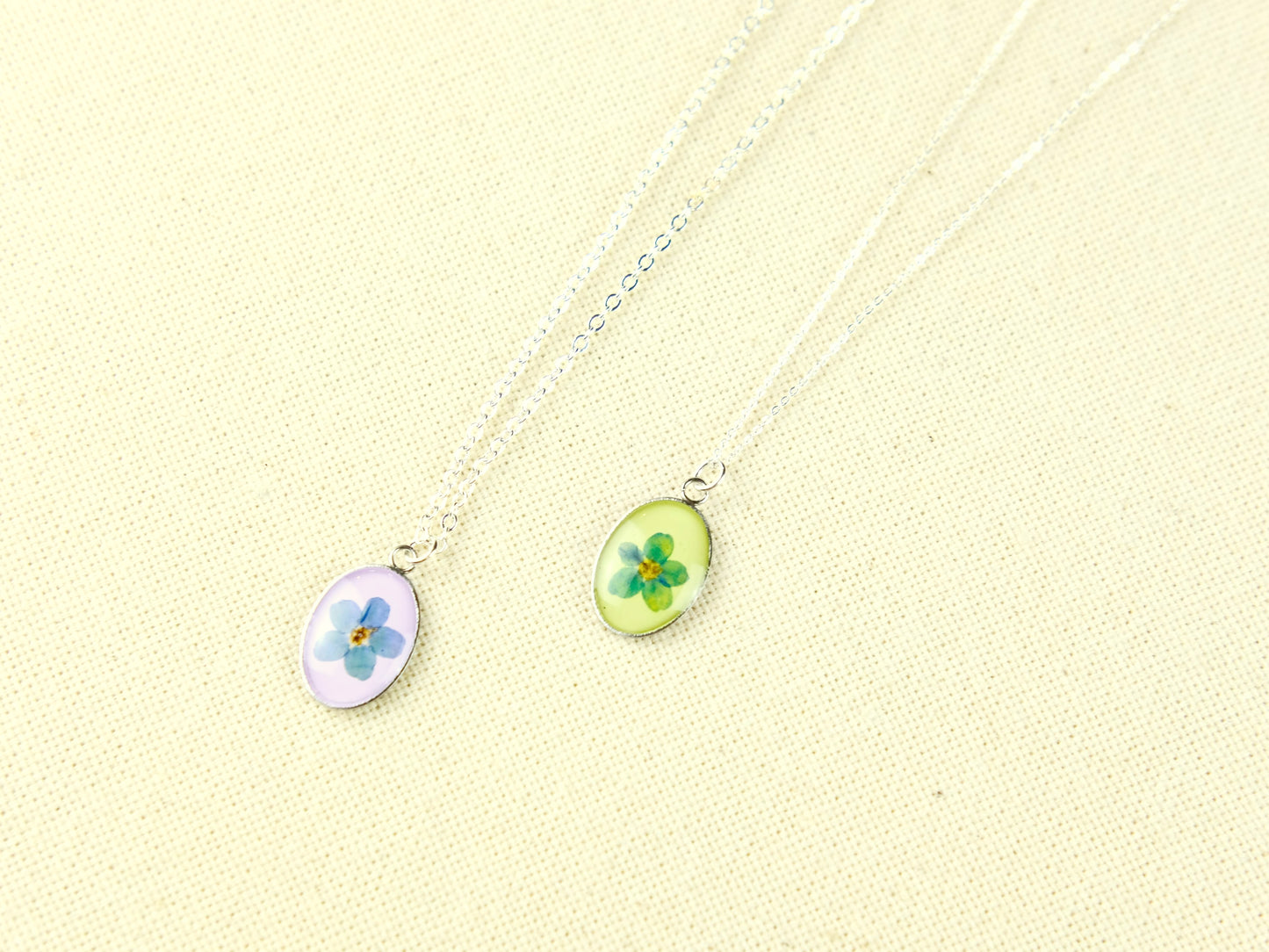 Silver Oval Forget-Me-Not Necklace