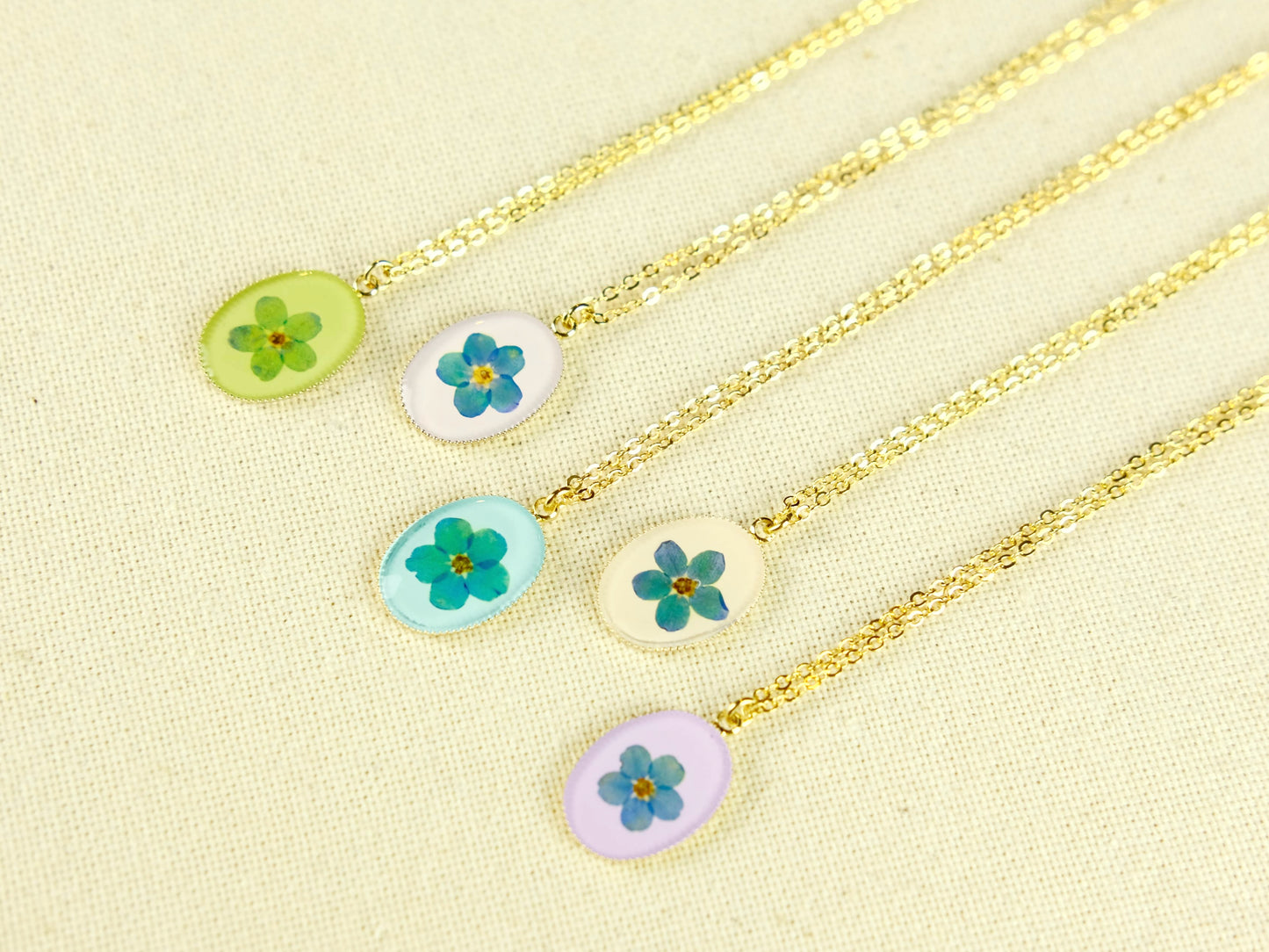 Gold Oval Forget-Me-Not Necklace