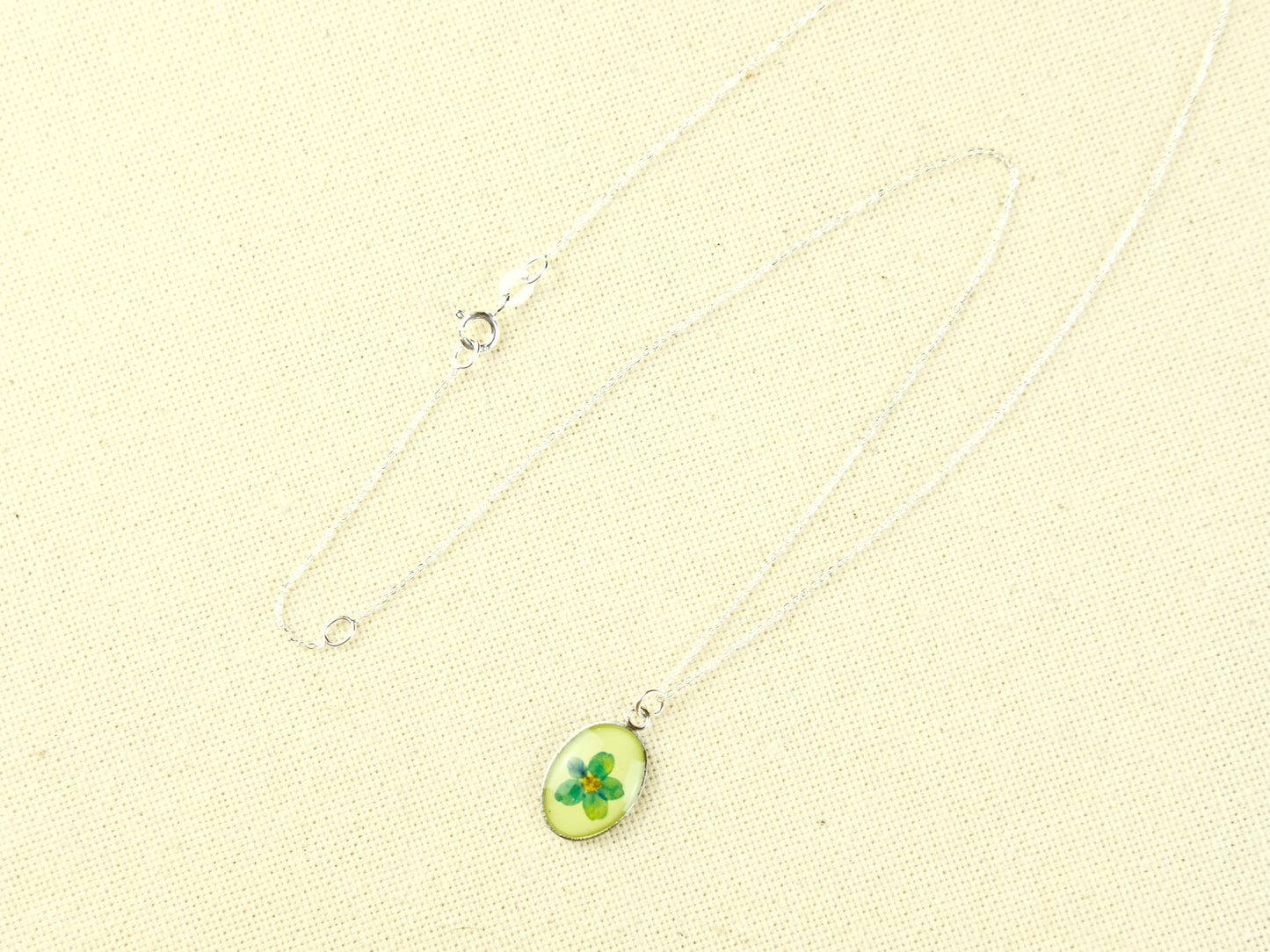 Silver Oval Forget-Me-Not Necklace