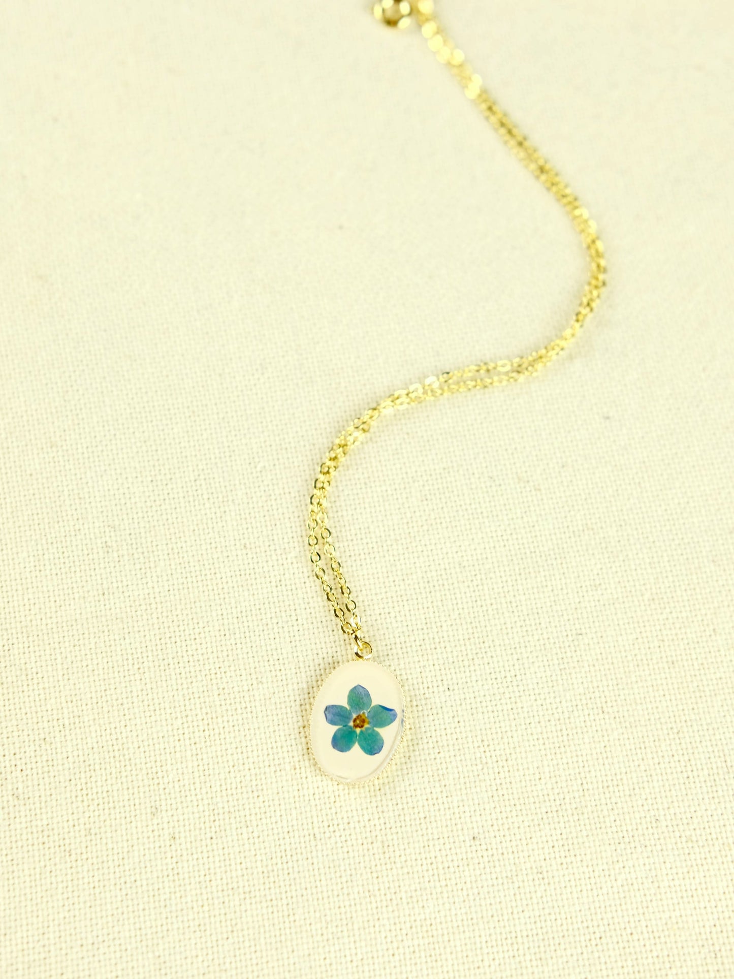 Gold Oval Forget-Me-Not Necklace