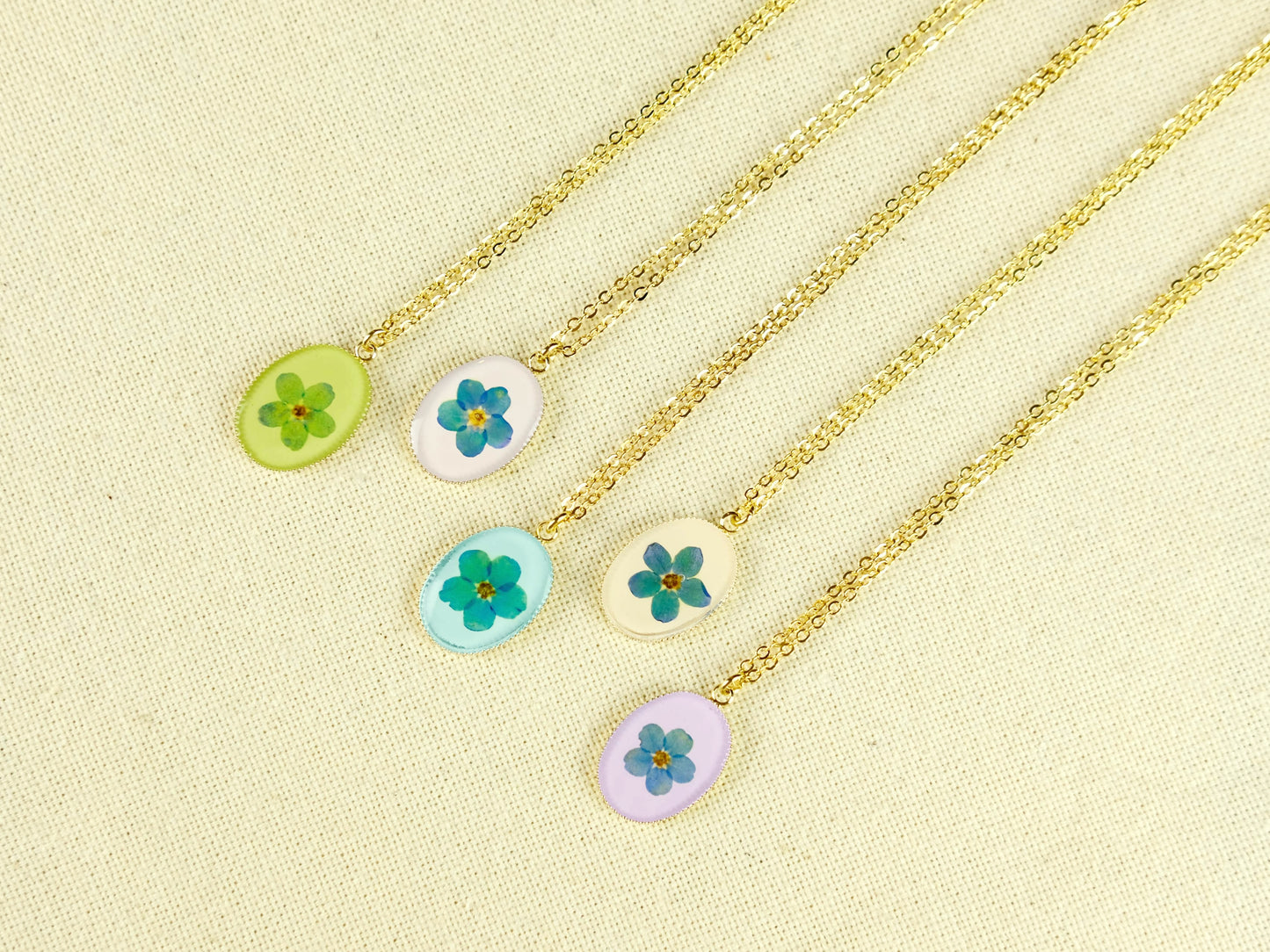 Gold Oval Forget-Me-Not Necklace