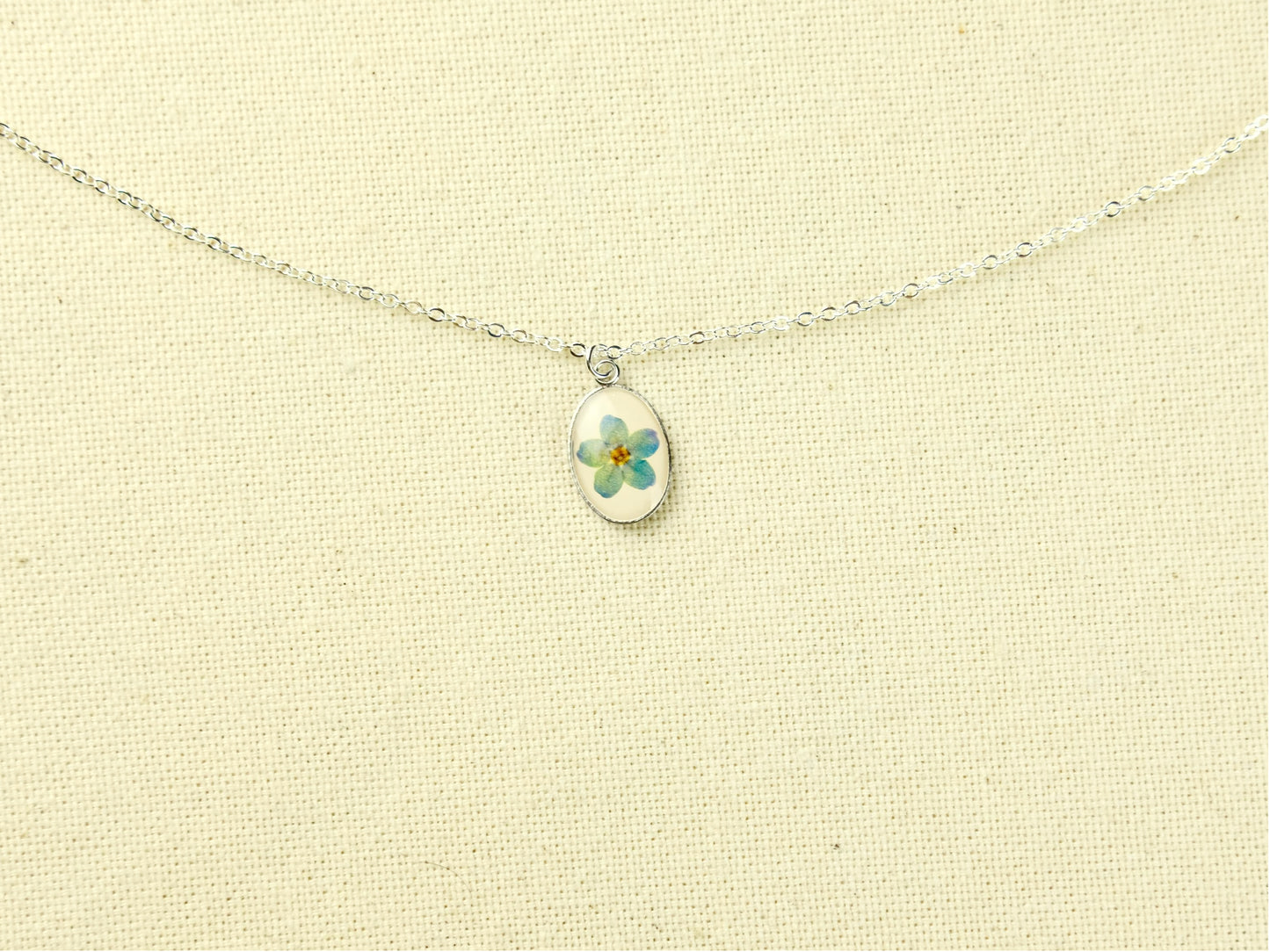 Silver Oval Forget-Me-Not Necklace