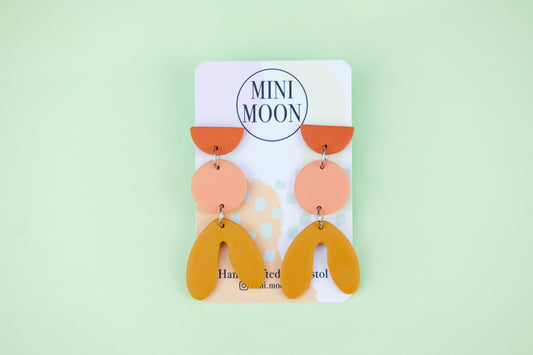 Neutral Block Abstract Earrings - Mustard