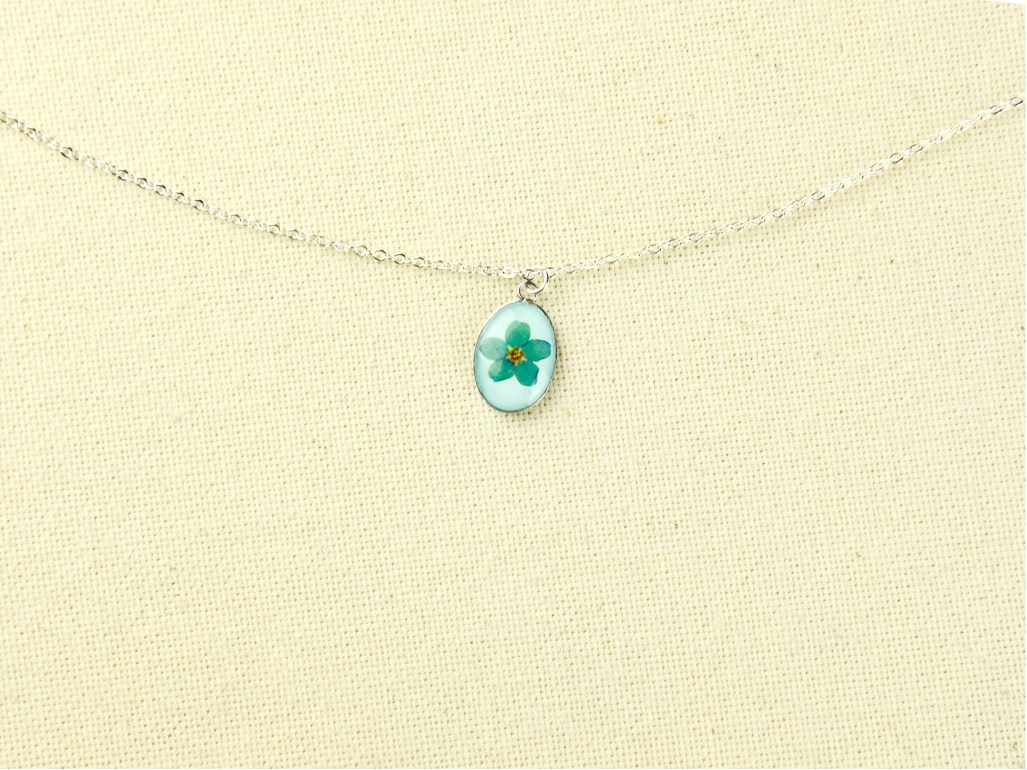 Silver Oval Forget-Me-Not Necklace