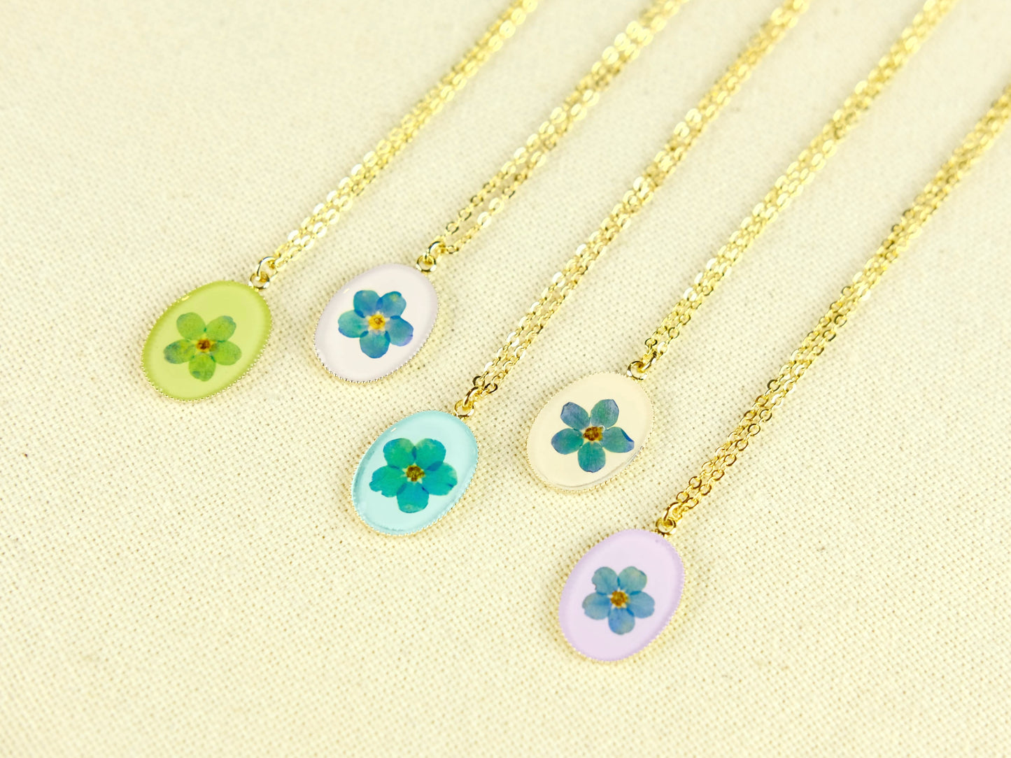 Gold Oval Forget-Me-Not Necklace