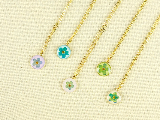 Gold Round Forget-Me-Not Necklace