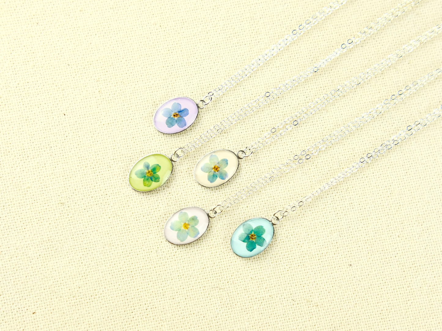 Silver Oval Forget-Me-Not Necklace