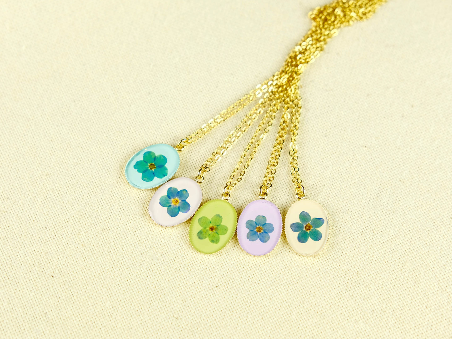 Gold Oval Forget-Me-Not Necklace