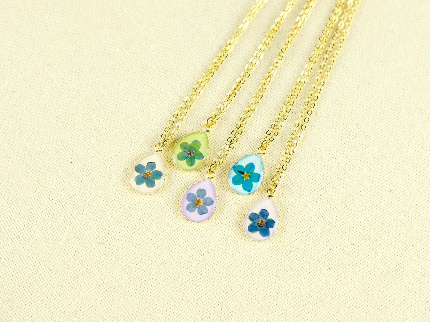 Gold Droplet Forget-Me-Not Necklace