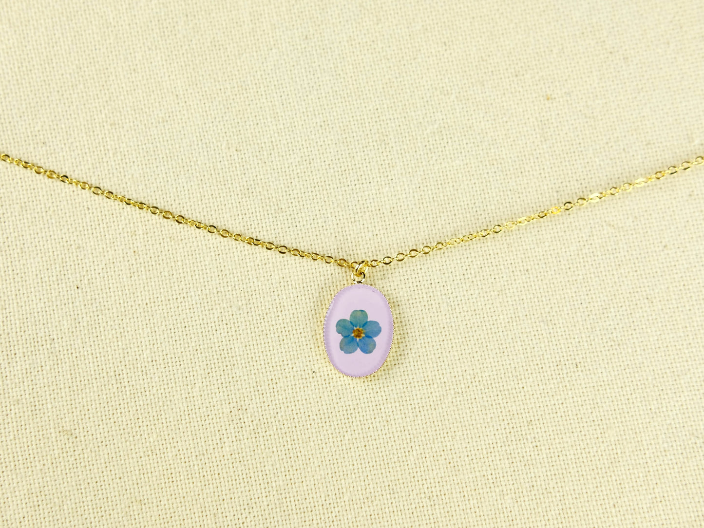 Gold Oval Forget-Me-Not Necklace
