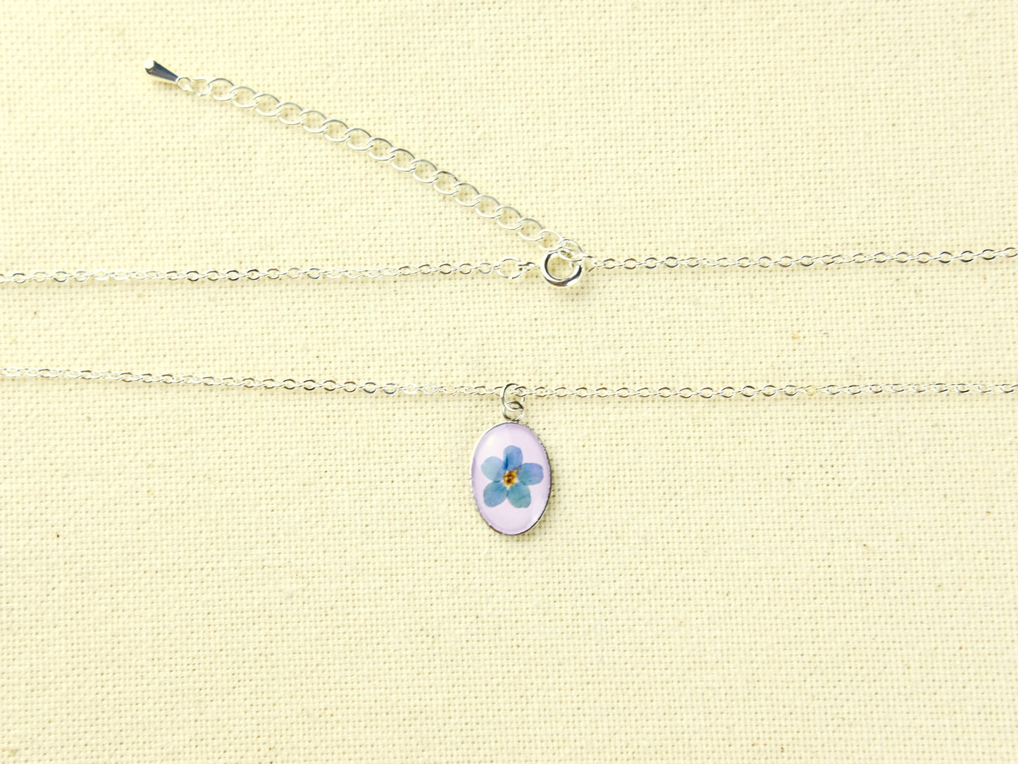Silver Oval Forget-Me-Not Necklace
