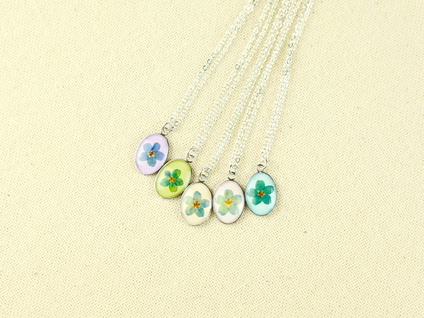 Silver Oval Forget-Me-Not Necklace