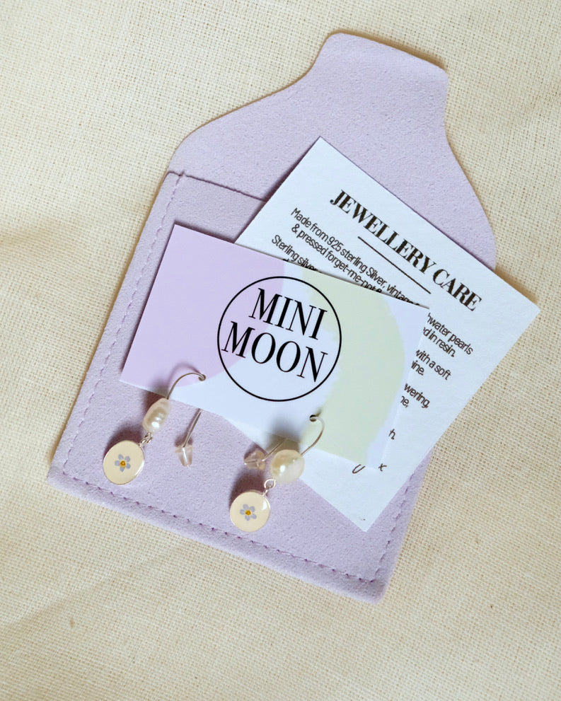 Vintage Freshwater Pearl & Forget-me-not 925 Silver earrings