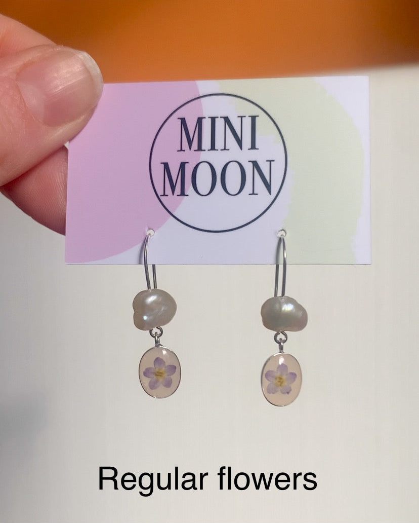 Vintage Freshwater Pearl & Forget-me-not 925 Silver earrings