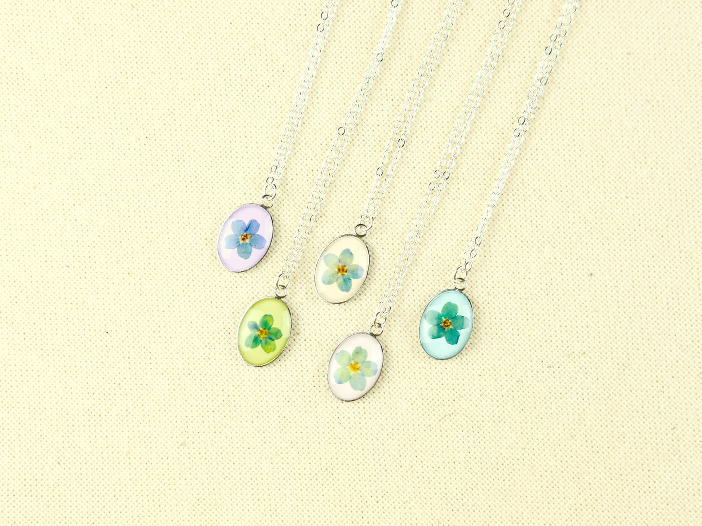 Silver Oval Forget-Me-Not Necklace