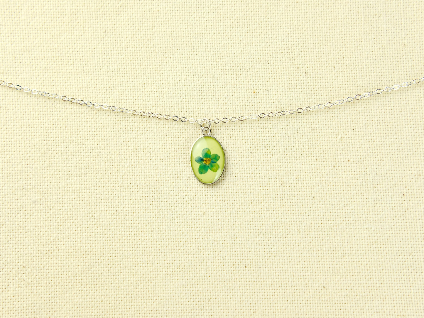 Silver Oval Forget-Me-Not Necklace