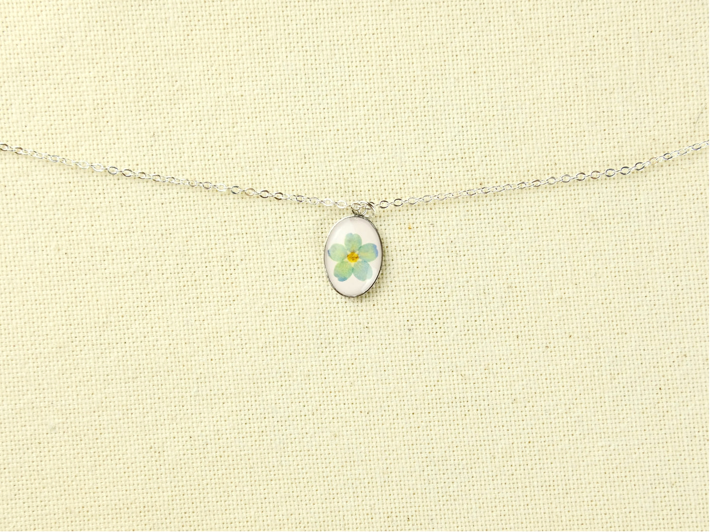 Silver Oval Forget-Me-Not Necklace