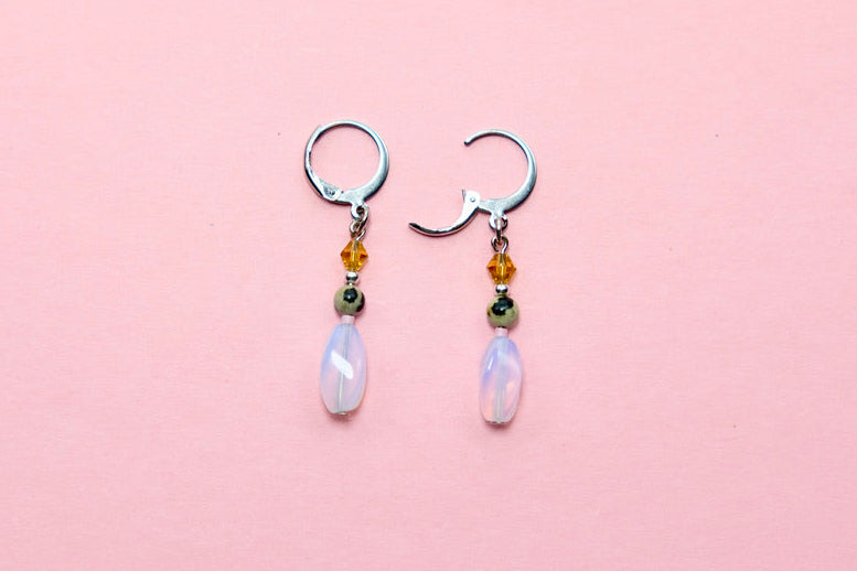 semi precious stone huggies