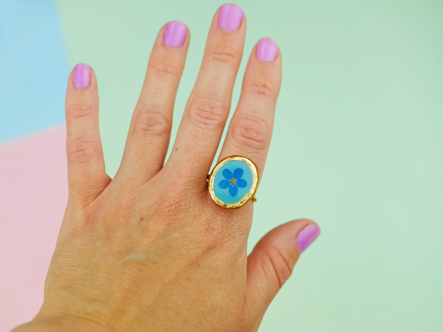 Teal Forget-Me-Not Ring - Large